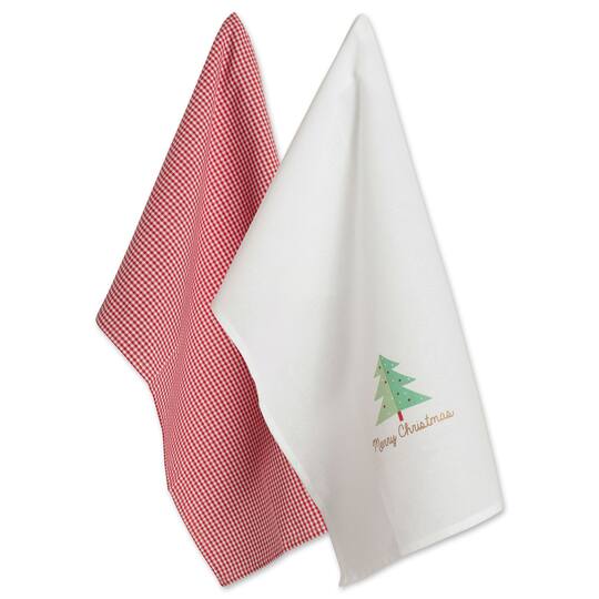 DII&#xAE; Red Check &#x26; White Merry Christmas Dishtowel Set